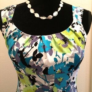 MAGGIE L lime green turquoise floral retro print fit & flare dress spring summer